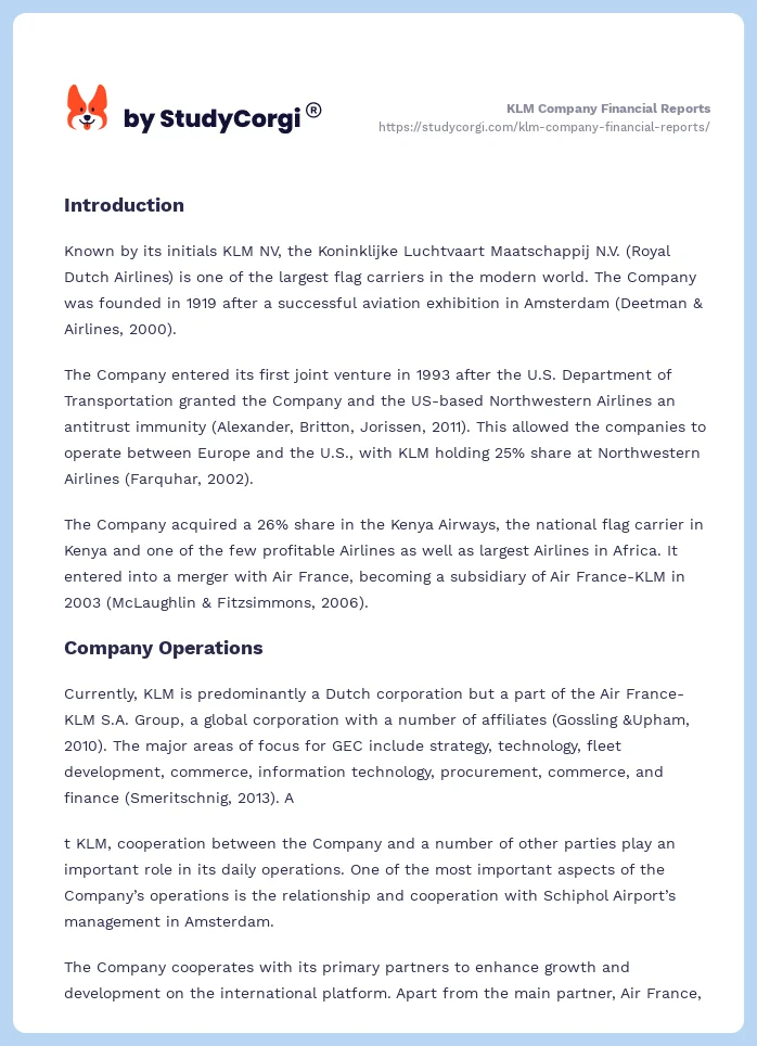 KLM Company Financial Reports. Page 2