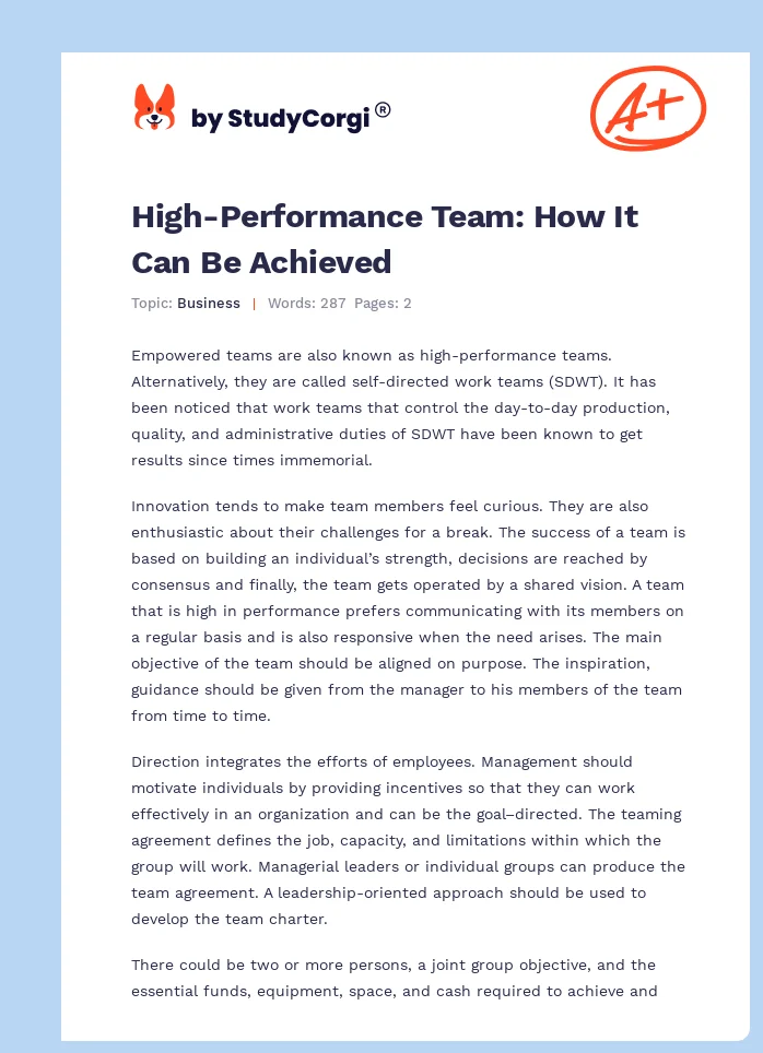 High-Performance Team: How It Can Be Achieved. Page 1