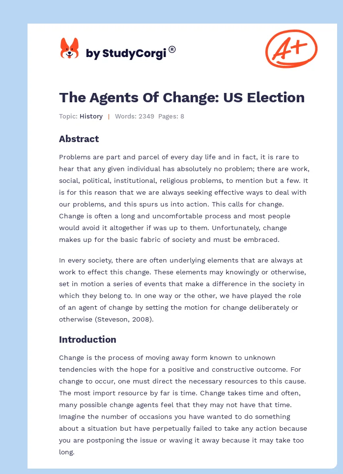 The Agents Of Change: US Election. Page 1