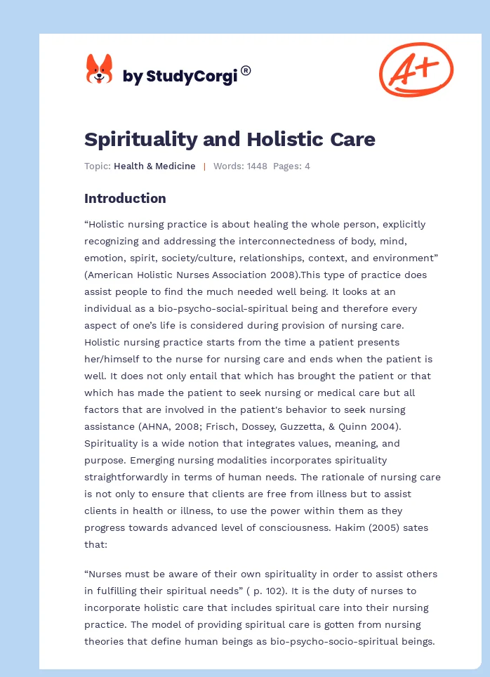 Spirituality and Holistic Care. Page 1