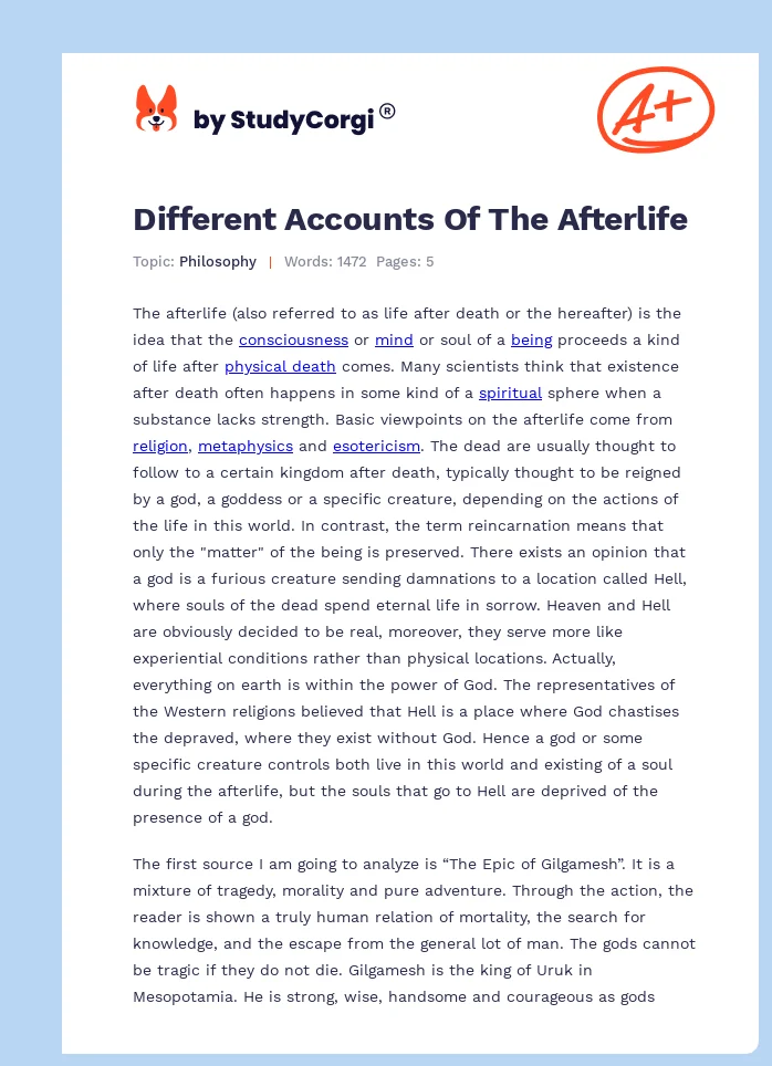 Different Accounts Of The Afterlife. Page 1