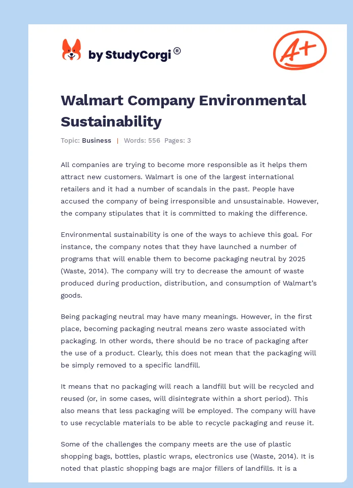 Walmart Company Environmental Sustainability. Page 1