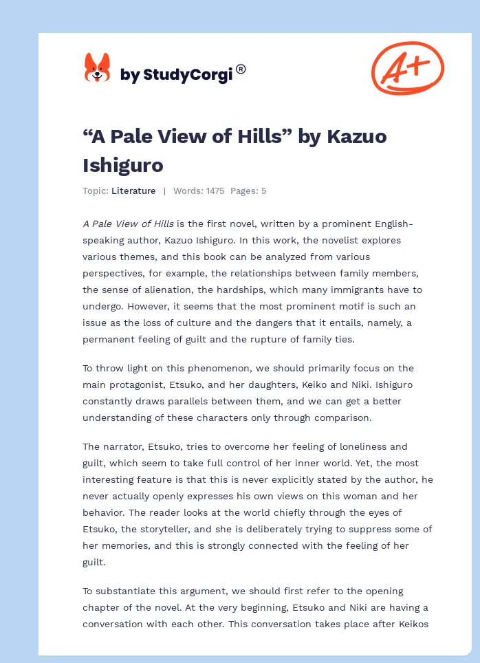 “A Pale View of Hills” by Kazuo Ishiguro. Page 1