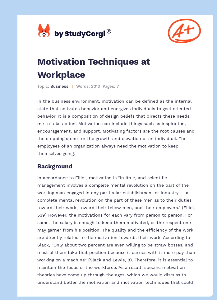 Motivation Techniques at Workplace. Page 1