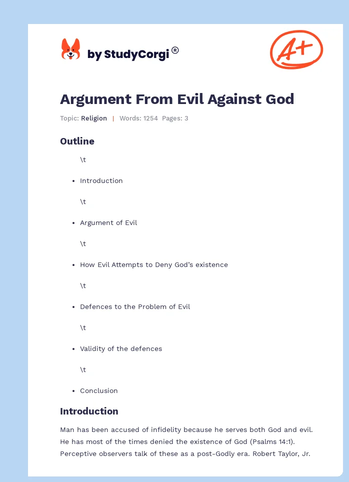 Argument From Evil Against God. Page 1