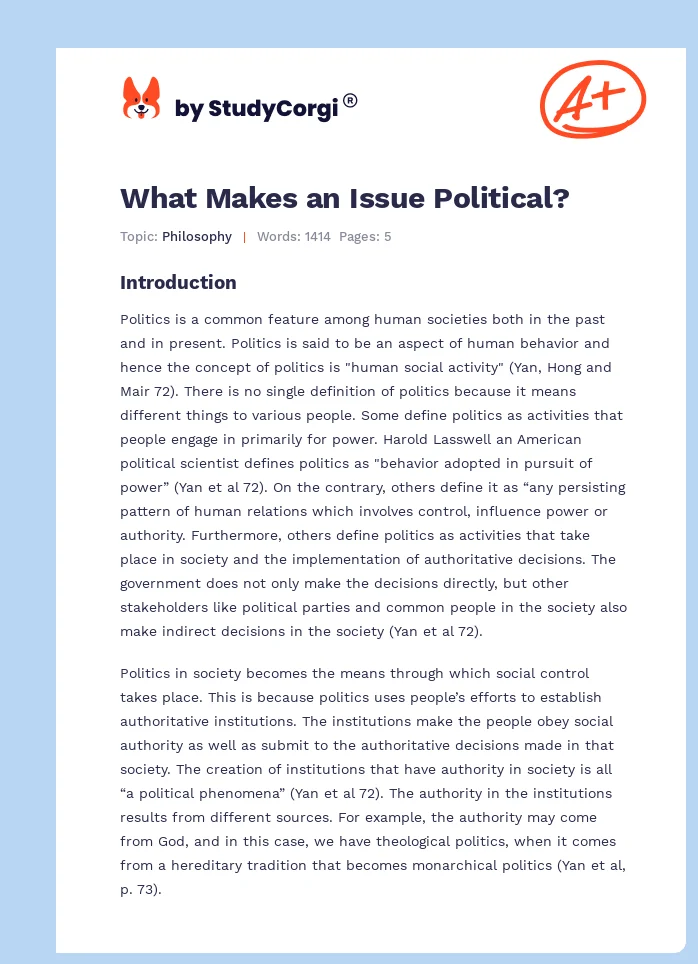 What Makes an Issue Political?. Page 1