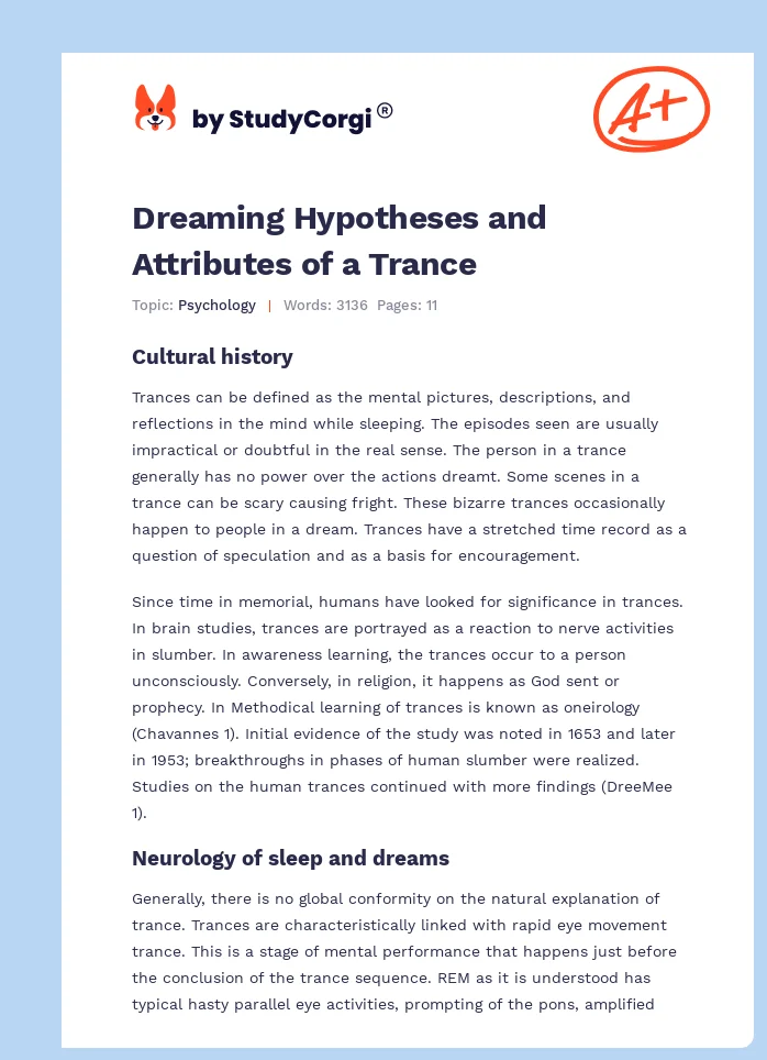 Dreaming Hypotheses and Attributes of a Trance. Page 1