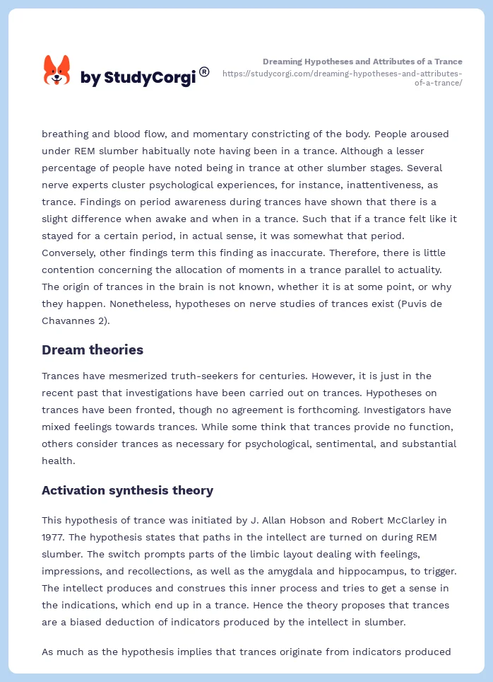Dreaming Hypotheses and Attributes of a Trance. Page 2
