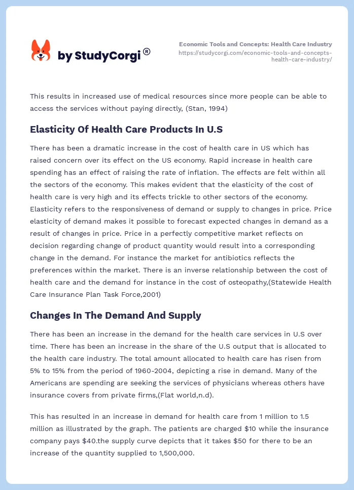 Economic Tools and Concepts: Health Care Industry. Page 2