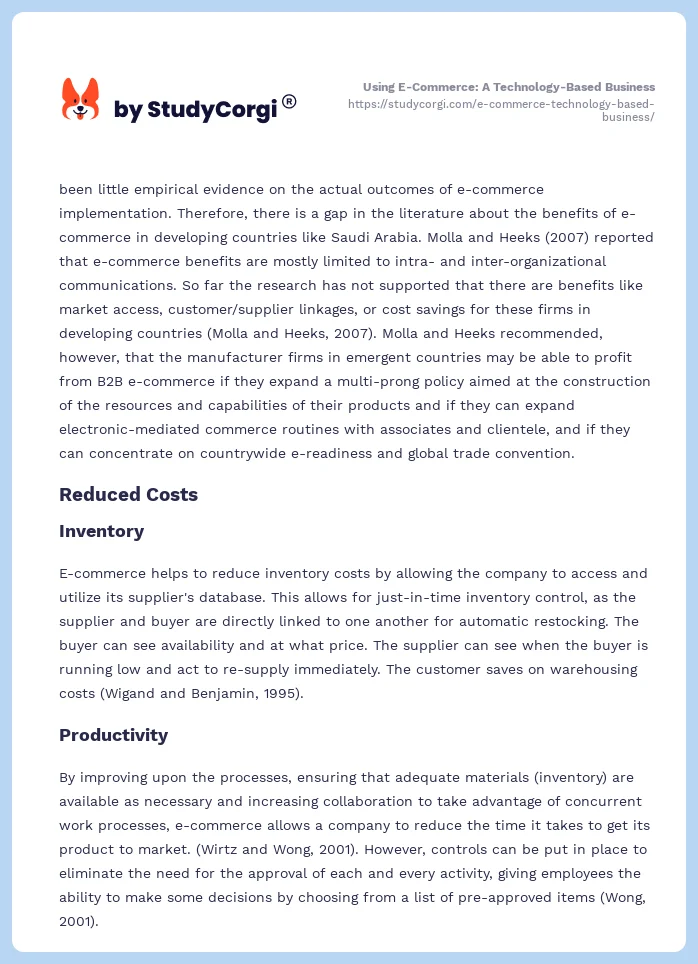 Using E-Commerce: A Technology-Based Business. Page 2