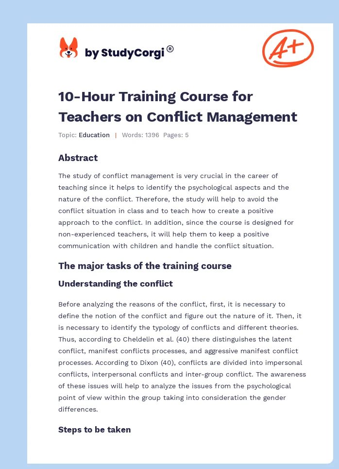 10-Hour Training Course for Teachers on Conflict Management. Page 1
