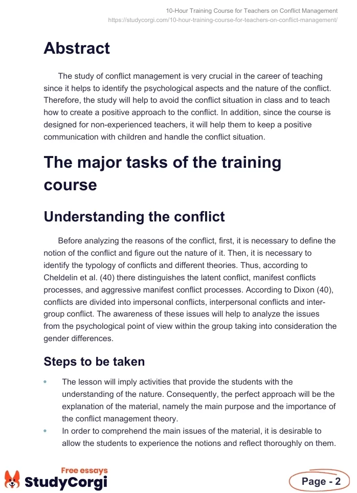 10-Hour Training Course for Teachers on Conflict Management. Page 2