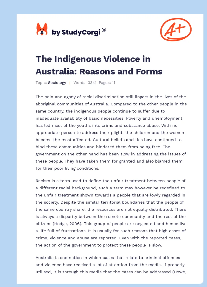 The Indigenous Violence in Australia: Reasons and Forms. Page 1