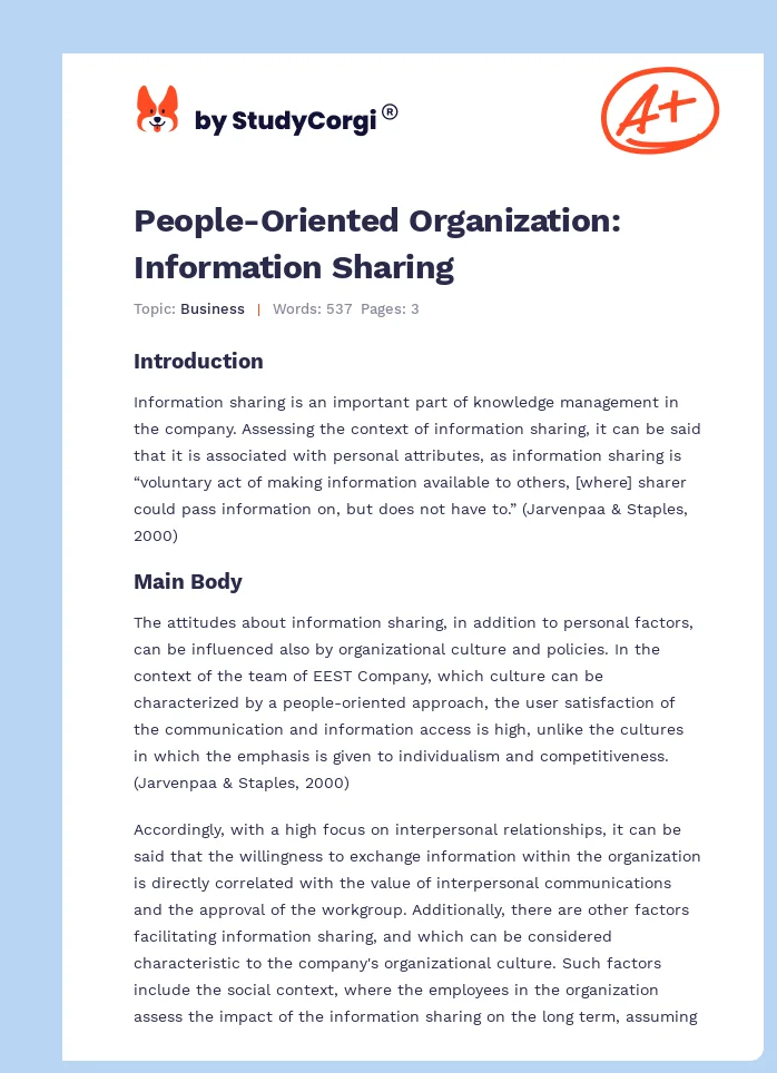 People-Oriented Organization: Information Sharing. Page 1