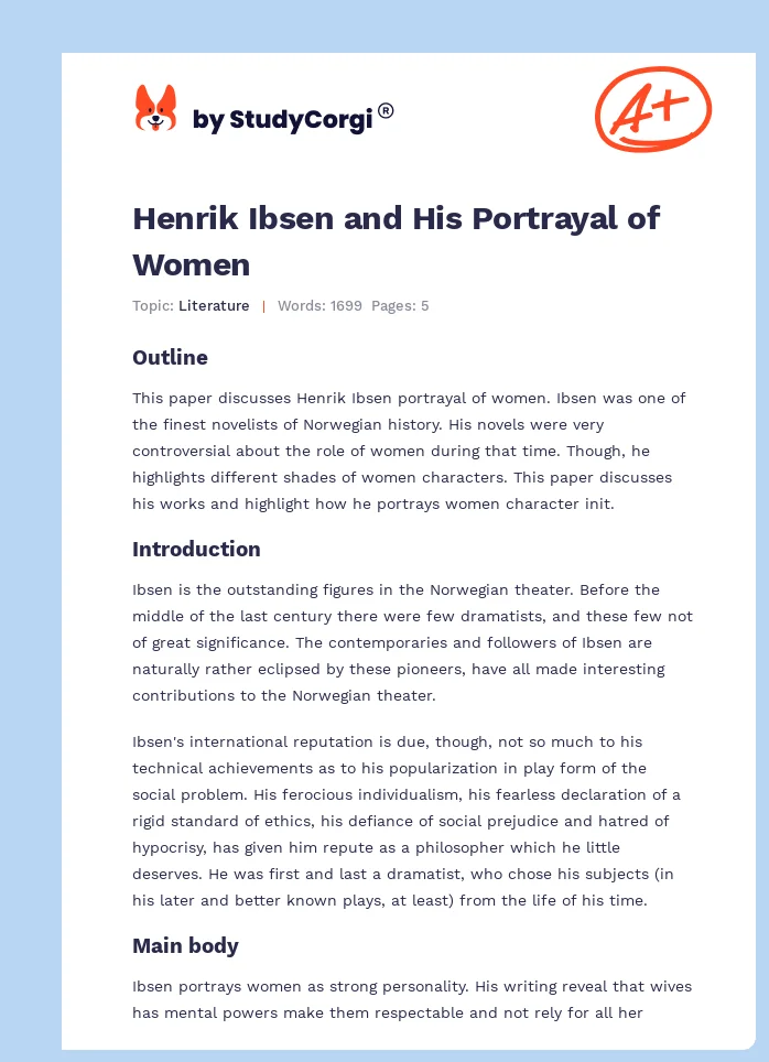 Henrik Ibsen and His Portrayal of Women. Page 1