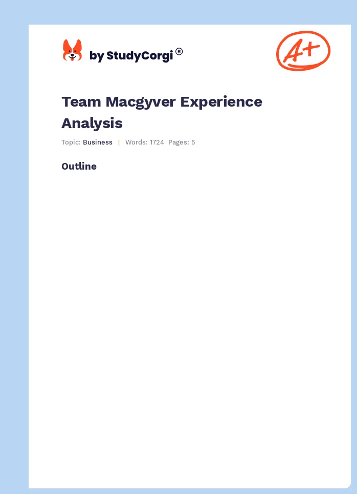 Team Macgyver Experience Analysis. Page 1