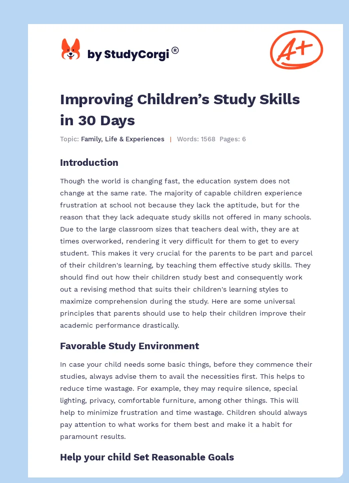 Improving Children’s Study Skills in 30 Days. Page 1