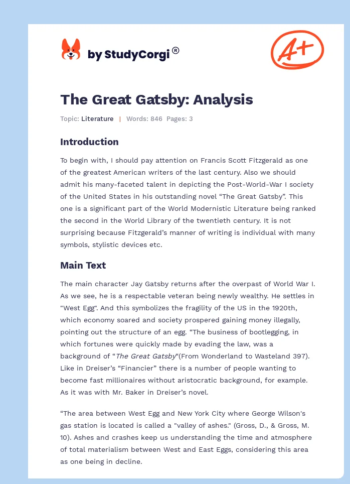 The Great Gatsby: Analysis. Page 1