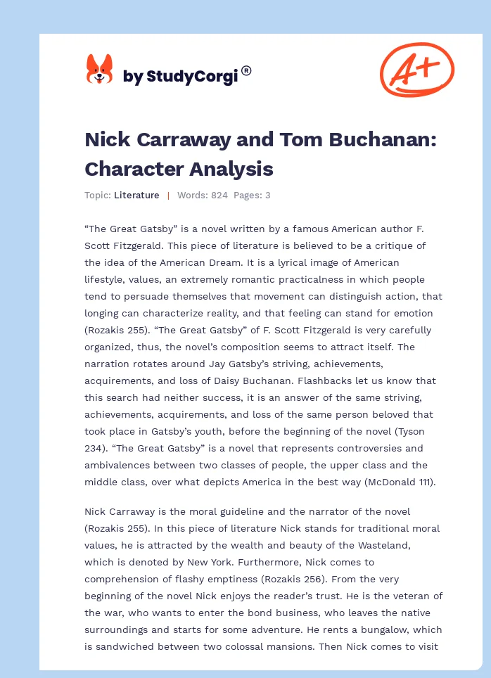 Nick Carraway and Tom Buchanan: Character Analysis. Page 1