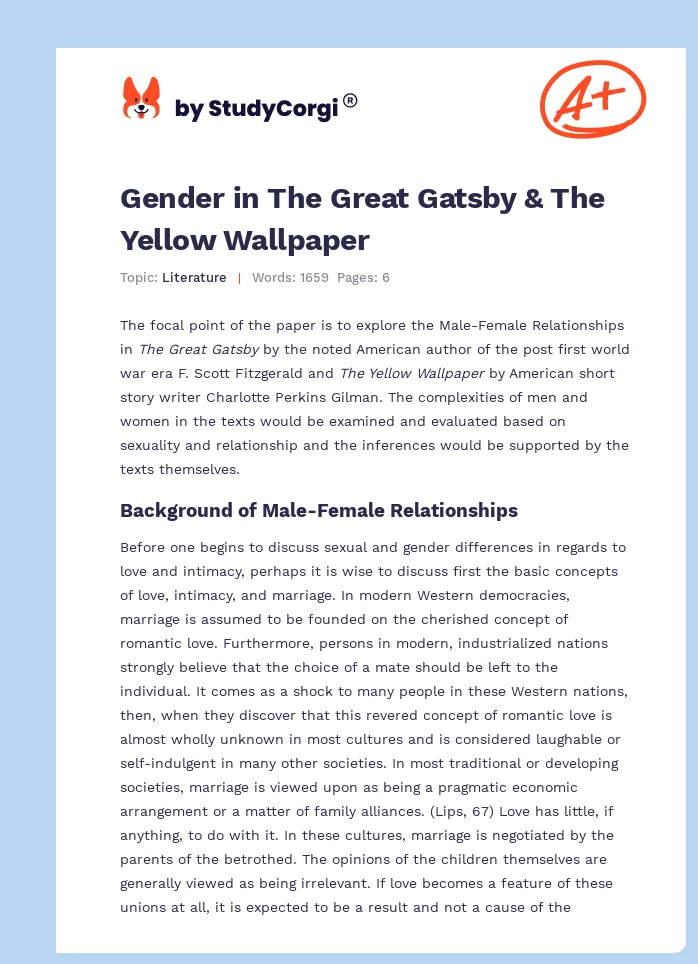 Gender in The Great Gatsby & The Yellow Wallpaper. Page 1