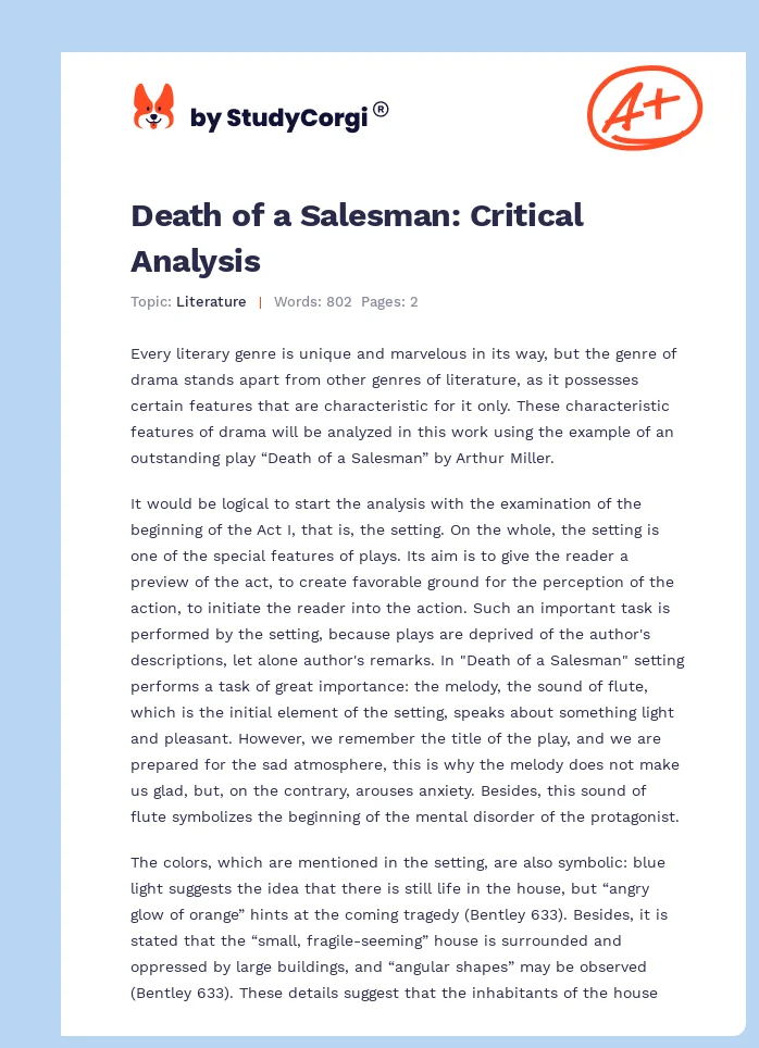 Death of a Salesman: Critical Analysis. Page 1