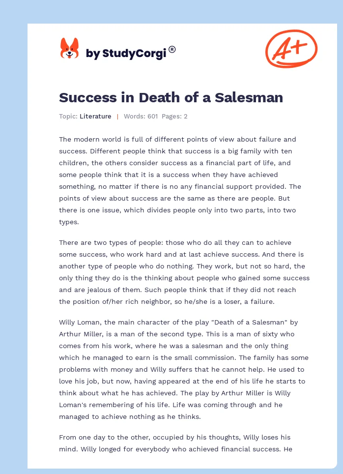 death of a salesman success essay