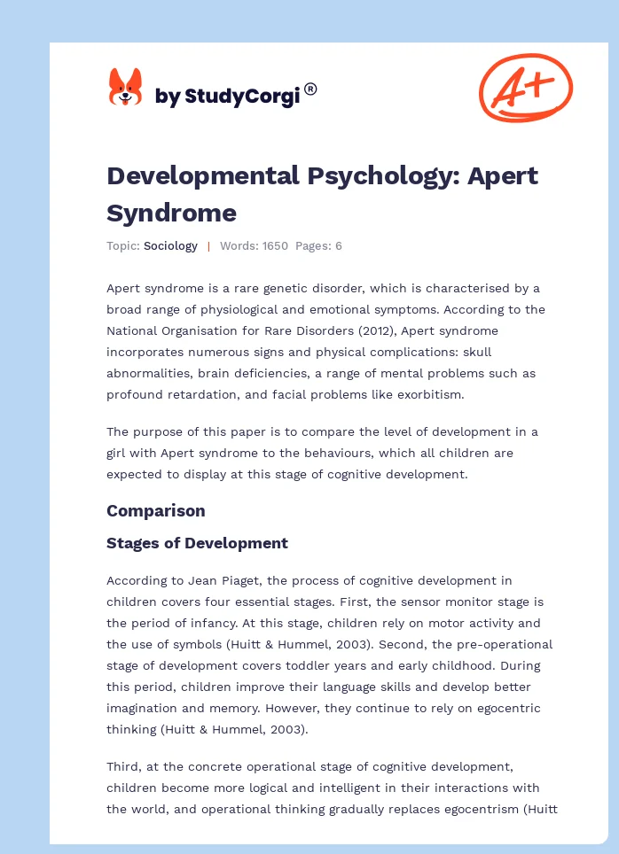 Developmental Psychology: Apert Syndrome. Page 1