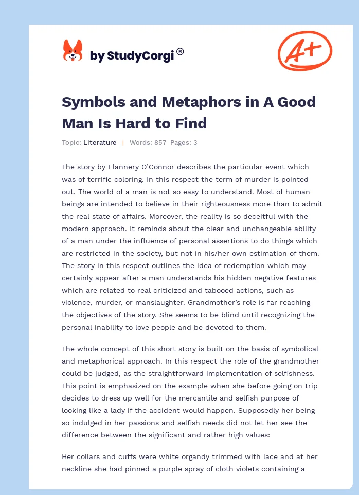 Symbols and Metaphors in A Good Man Is Hard to Find. Page 1