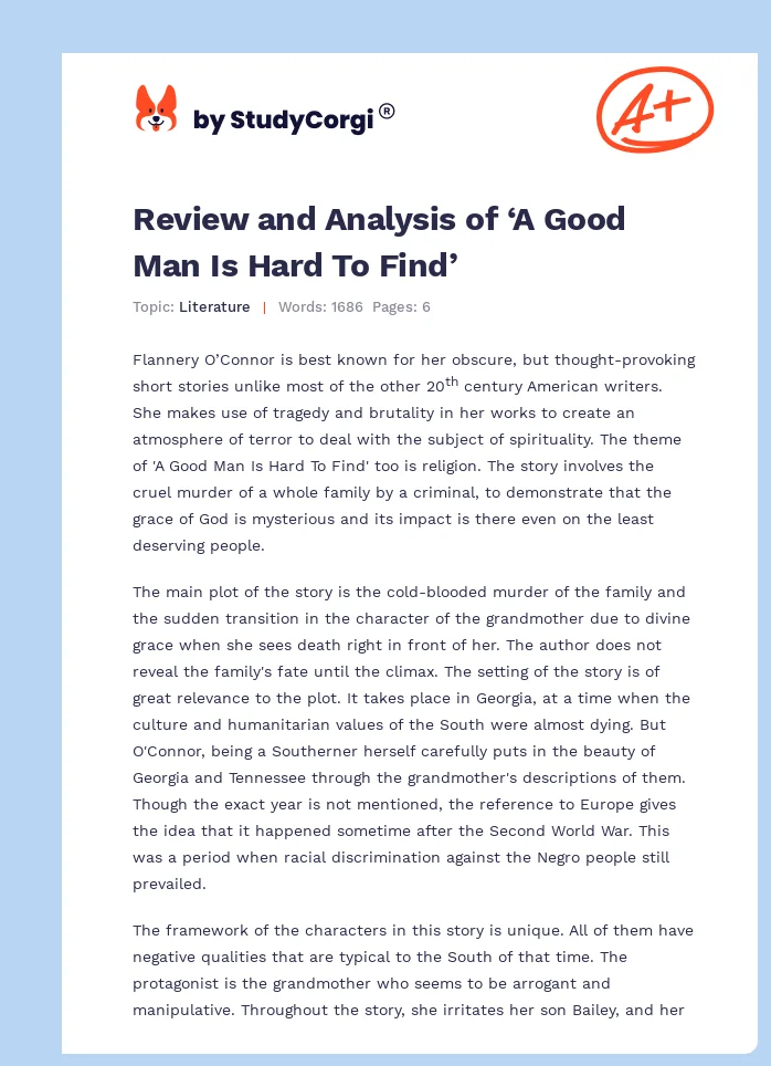 Review and Analysis of ‘A Good Man Is Hard To Find’. Page 1
