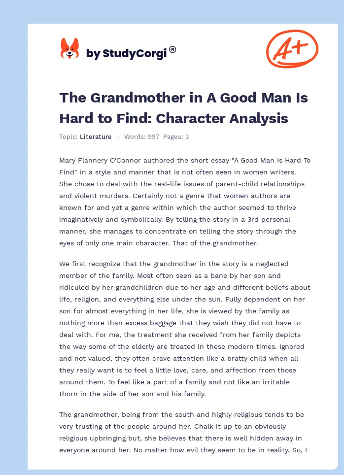 The Grandmother in A Good Man Is Hard to Find: Character Analysis. Page 1
