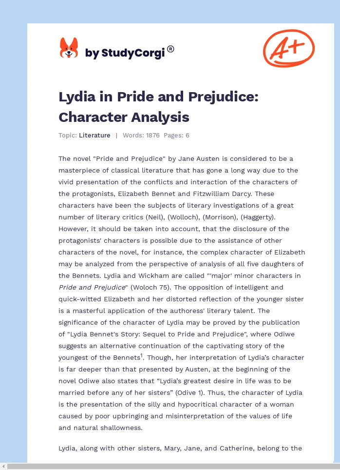 Lydia in Pride and Prejudice: Character Analysis. Page 1