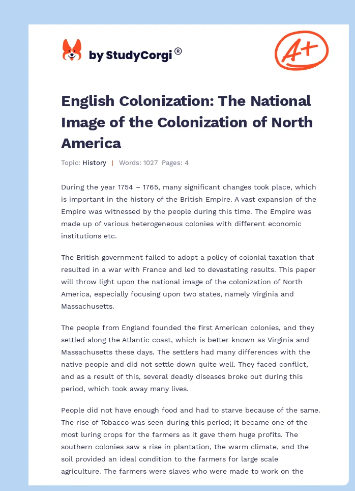 English Colonization: The National Image of the Colonization of North America. Page 1