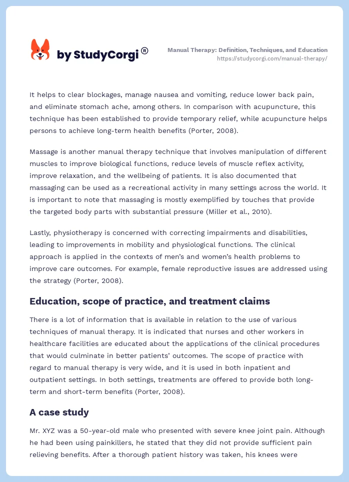 Manual Therapy: Definition, Techniques, and Education. Page 2