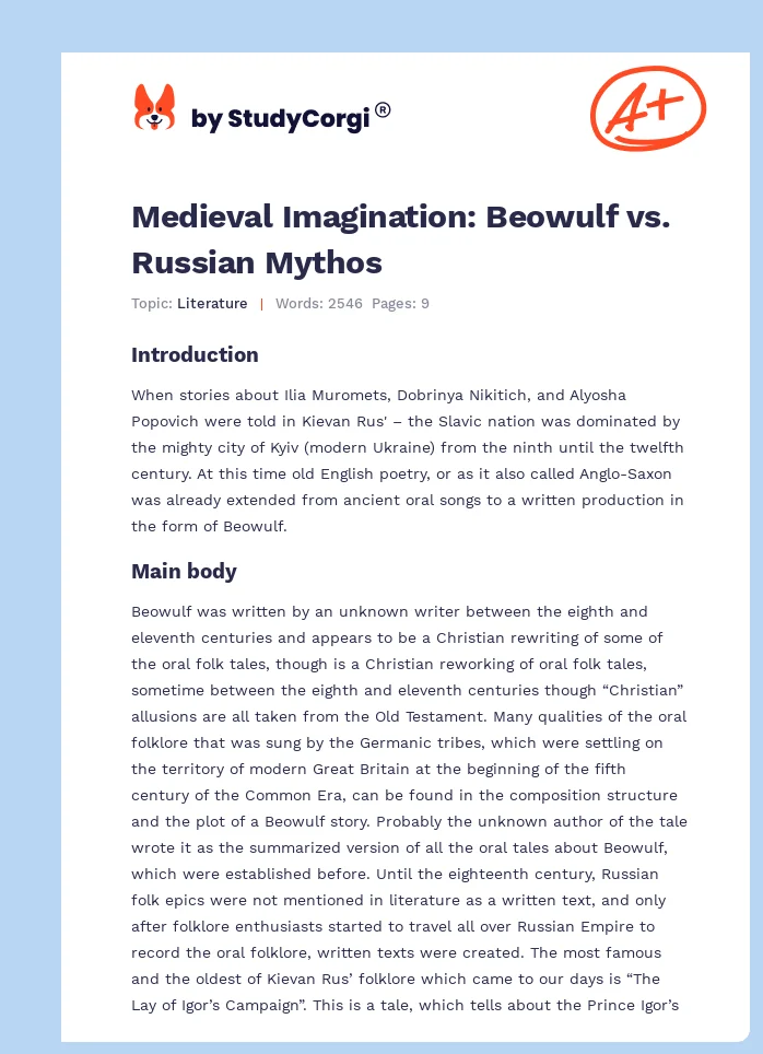 Medieval Imagination: Beowulf vs. Russian Mythos. Page 1