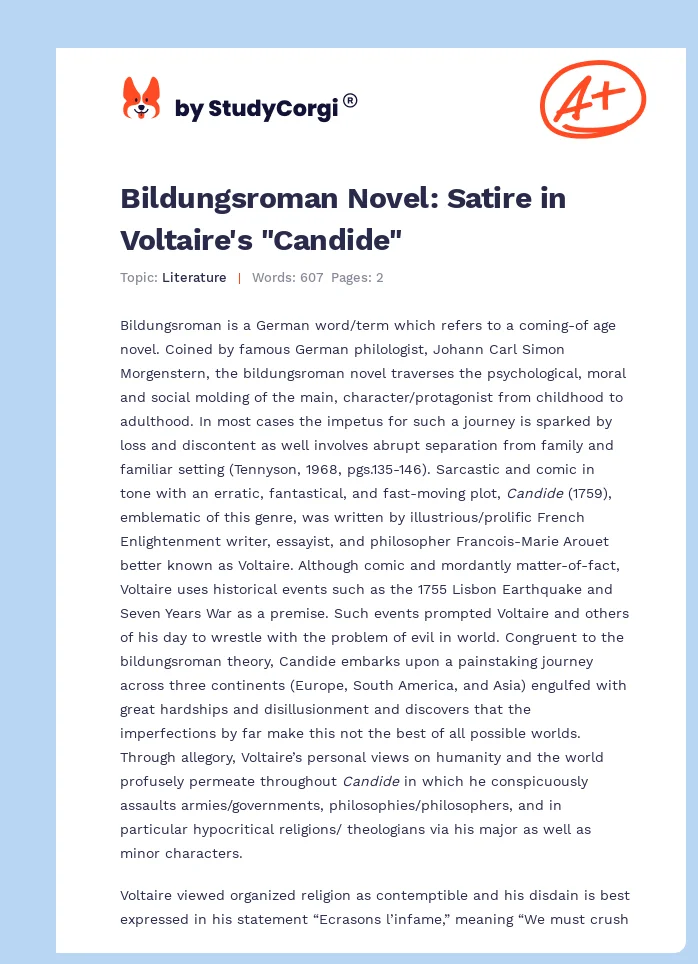 Bildungsroman Novel: Satire in Voltaire's "Candide". Page 1