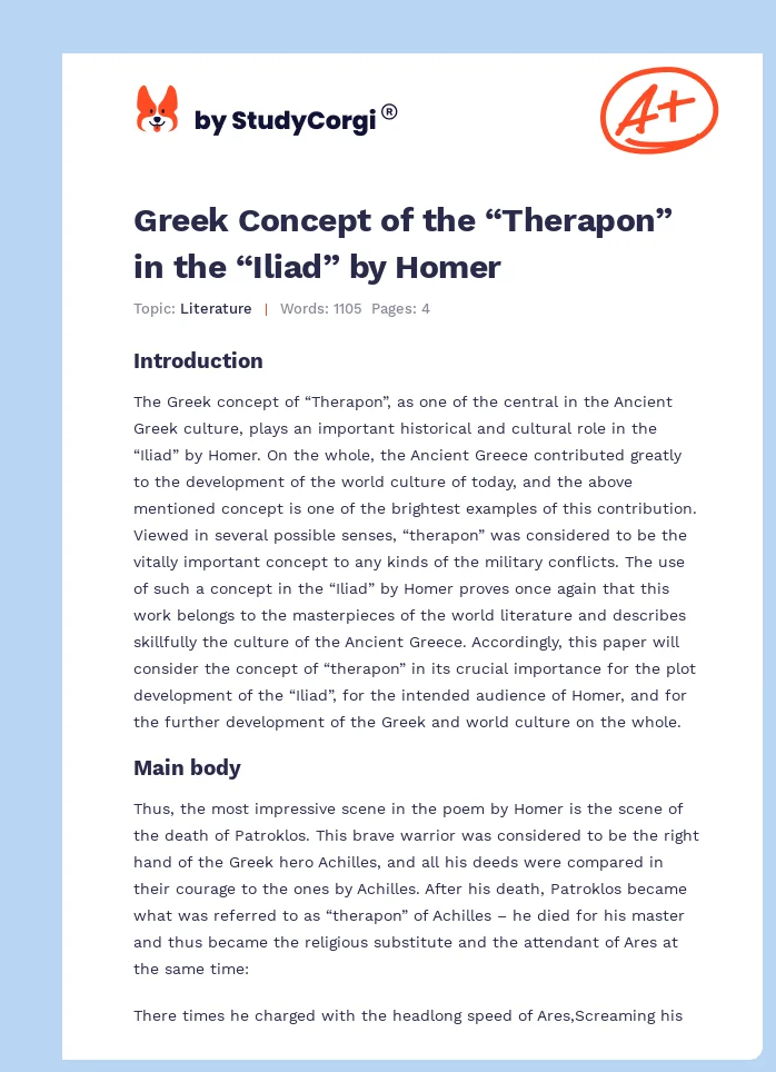 Greek Concept of the “Therapon” in the “Iliad” by Homer. Page 1