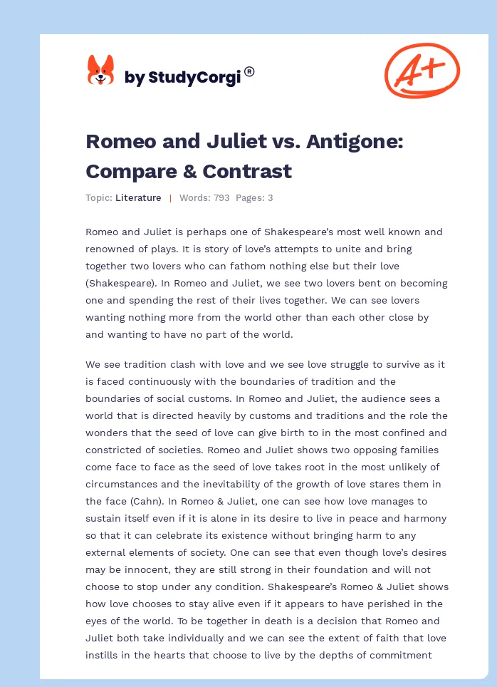 Romeo and Juliet vs. Antigone: Compare & Contrast. Page 1