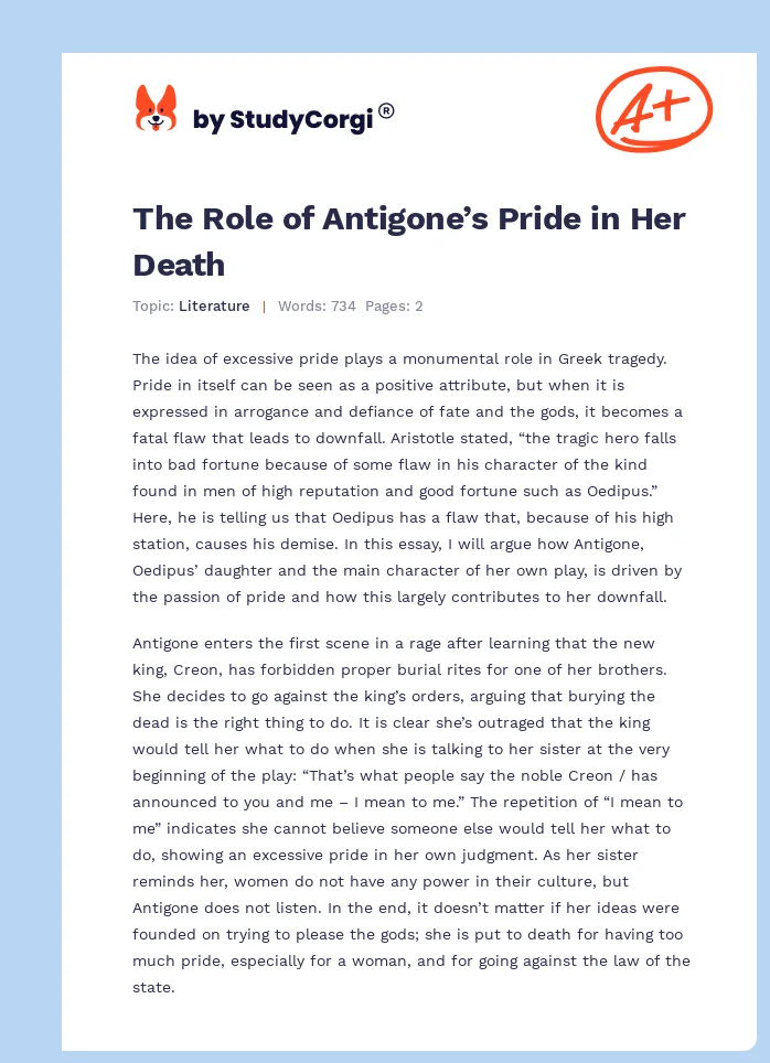 The Role of Antigone’s Pride in Her Death. Page 1