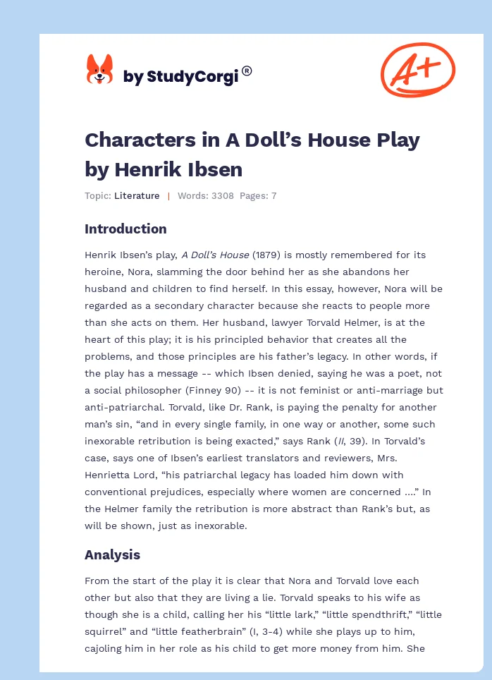 Characters in A Doll’s House Play by Henrik Ibsen. Page 1