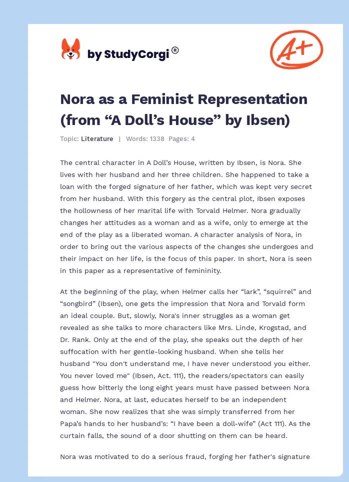 Nora as a Feminist Representation (from “A Doll’s House” by Ibsen). Page 1
