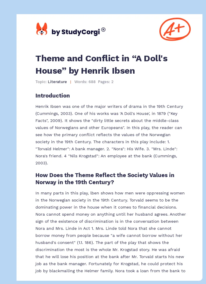 Theme and Conflict in “A Doll's House” by Henrik Ibsen. Page 1