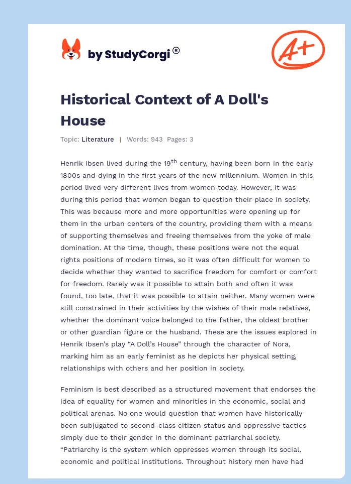 Historical Context of A Doll's House. Page 1
