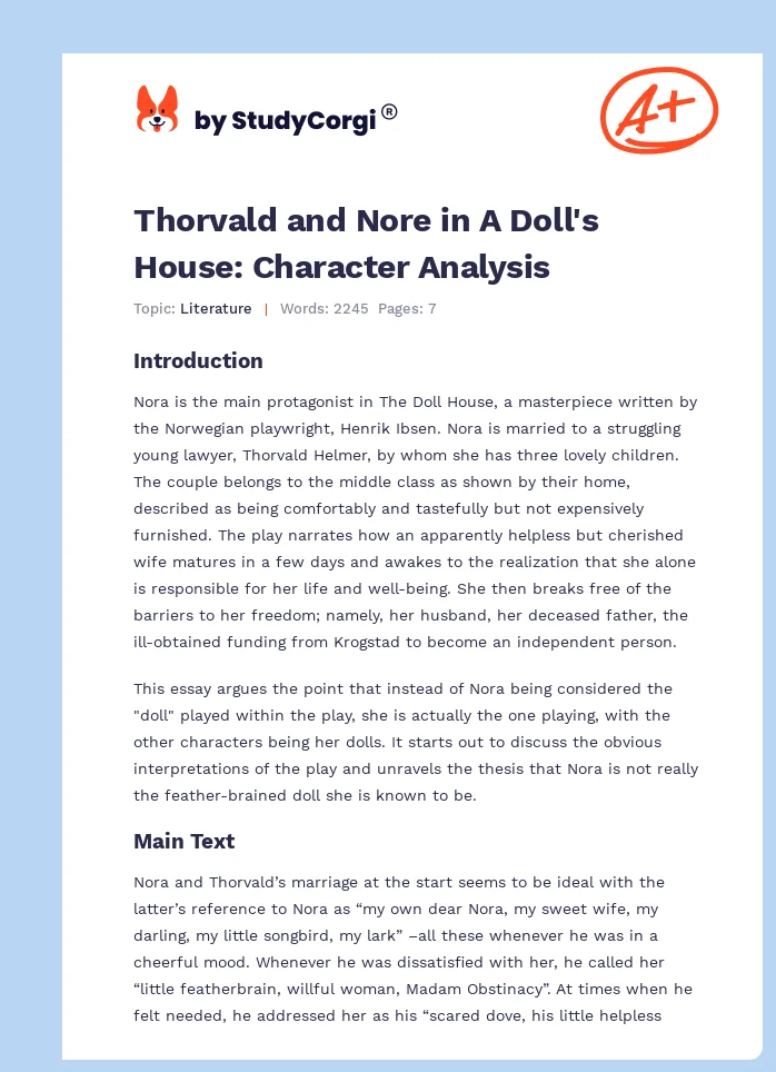 Thorvald and Nore in A Doll's House: Character Analysis. Page 1