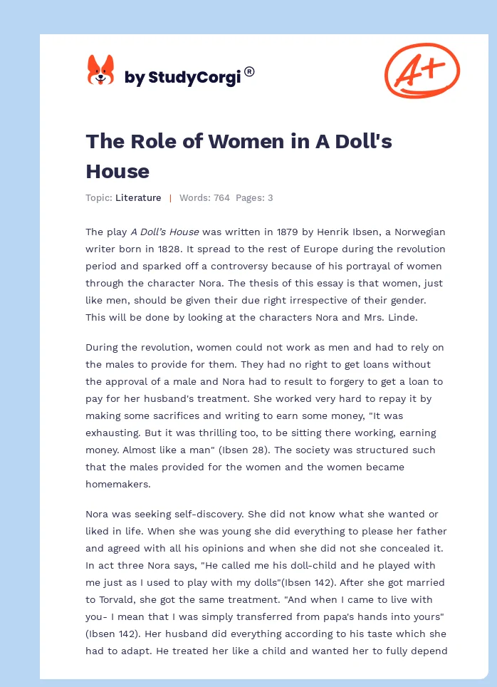 The Role of Women in A Doll's House. Page 1