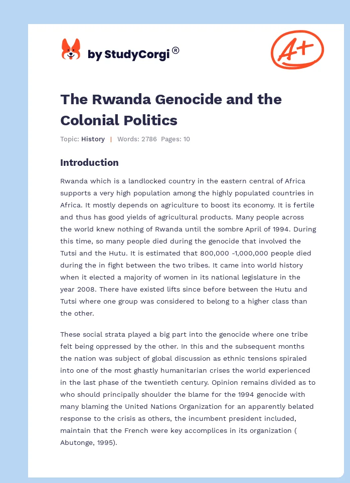 The Rwanda Genocide and the Colonial Politics. Page 1