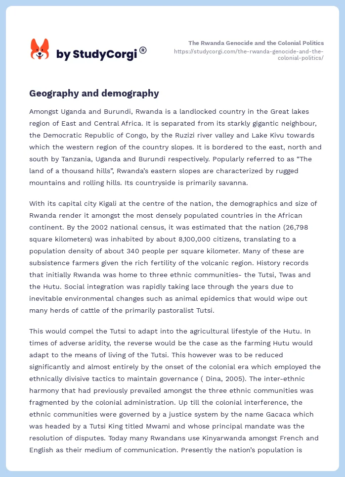 The Rwanda Genocide and the Colonial Politics. Page 2