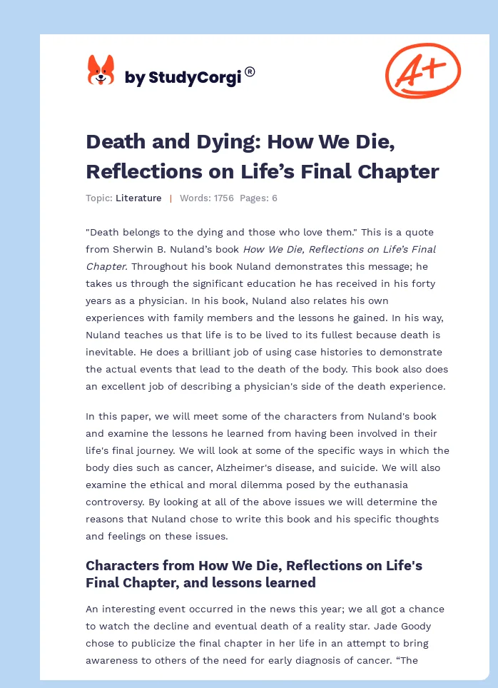 Death and Dying: How We Die, Reflections on Life’s Final Chapter. Page 1