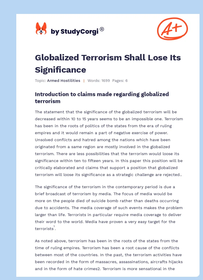 Globalized Terrorism Shall Lose Its Significance. Page 1