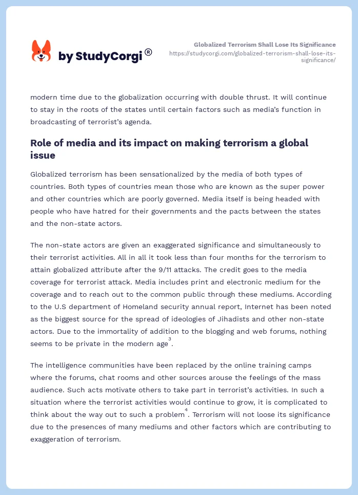 Globalized Terrorism Shall Lose Its Significance. Page 2