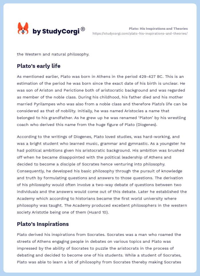 Plato: His Inspirations and Theories. Page 2